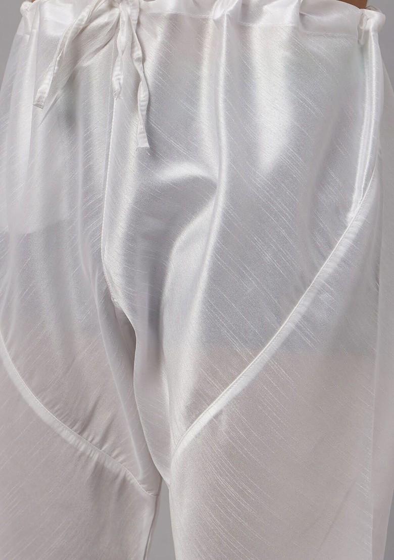 White Solid Poly Blend Kurta Set For Men