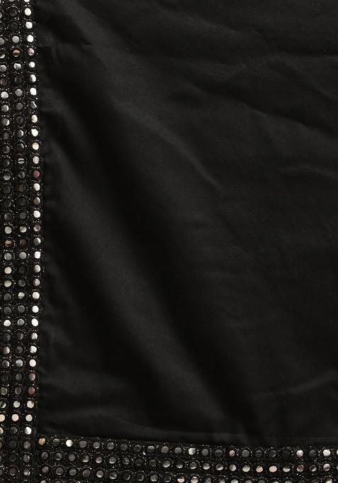 Black Mirror Work Poly Blend Kurta Set For Men