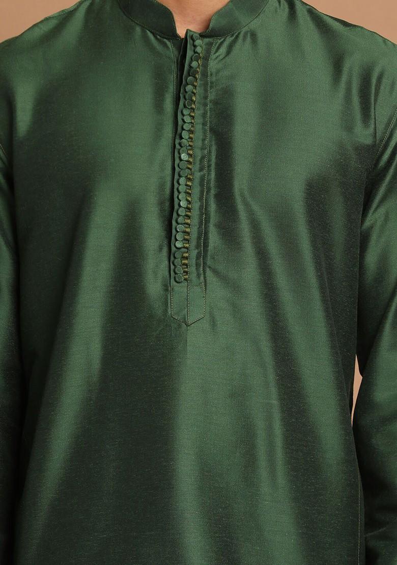 Green Sequin Work Poly Blend Kurta Set For Men