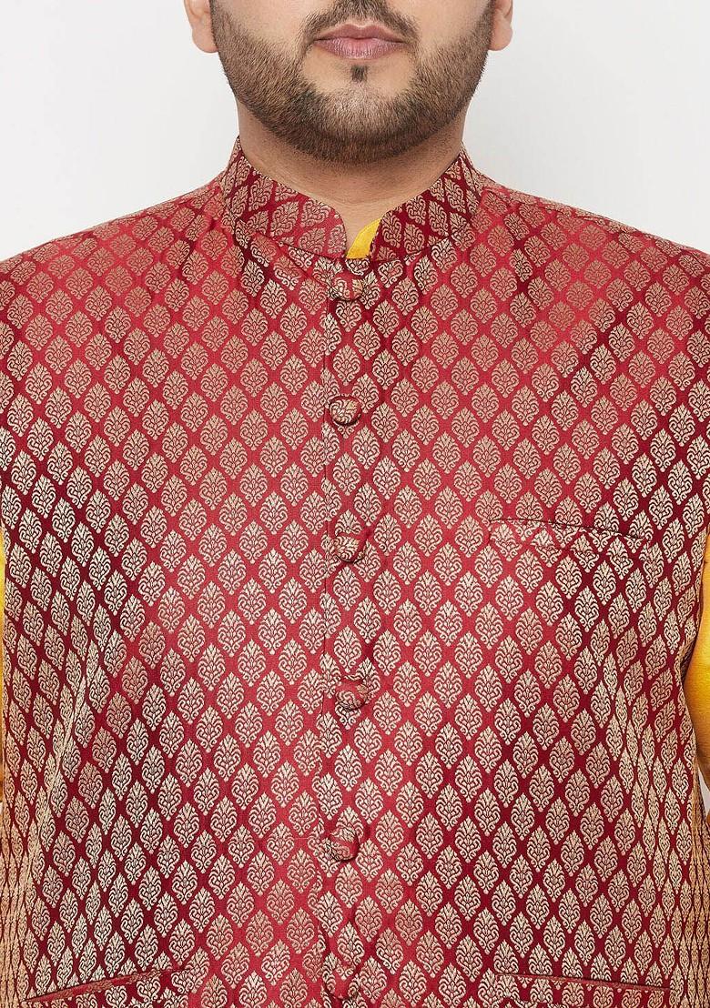 Yellow Solid Poly Blend Kurta Set For Men
