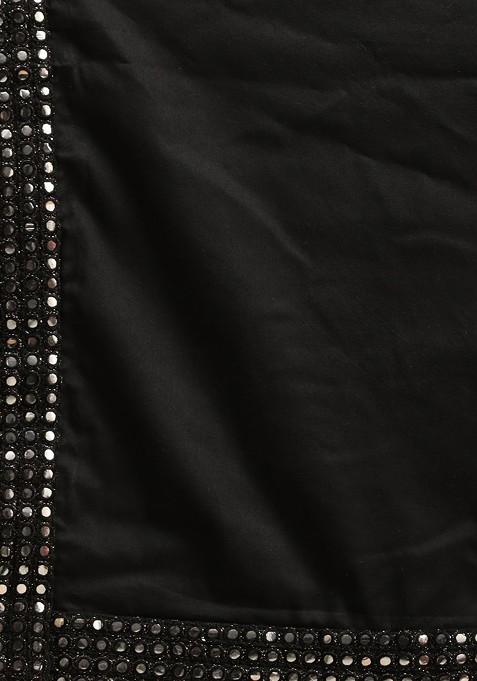 Black Mirror Work Poly Blend Kurta Set For Men