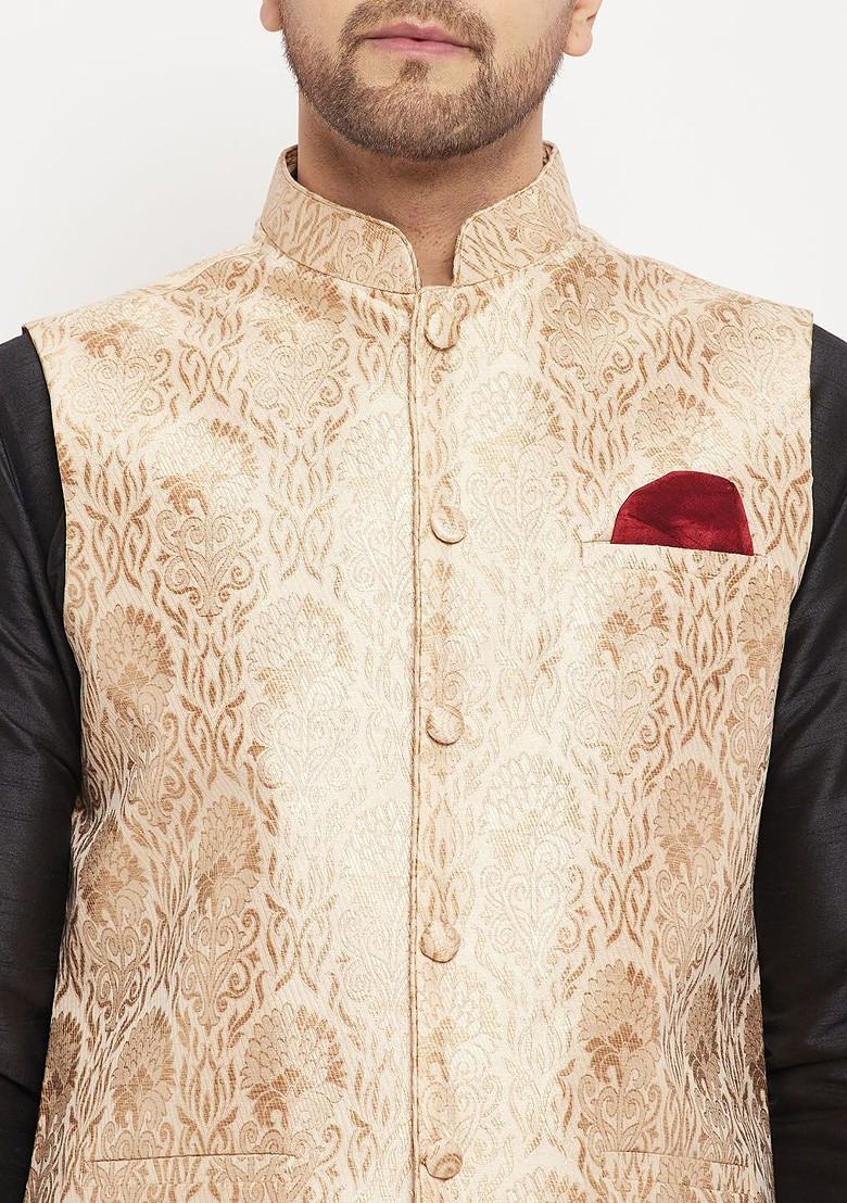 Black Solid Poly Blend Kurta Set For Men