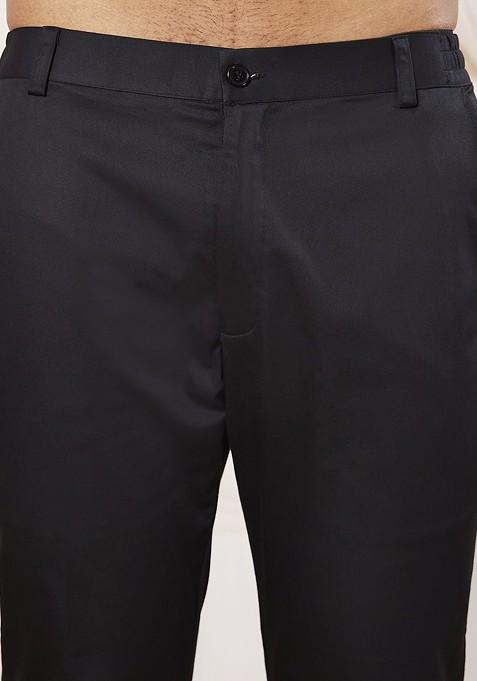 Navy Blue Solid Poly Blend Indowestern Sherwani Set For Men