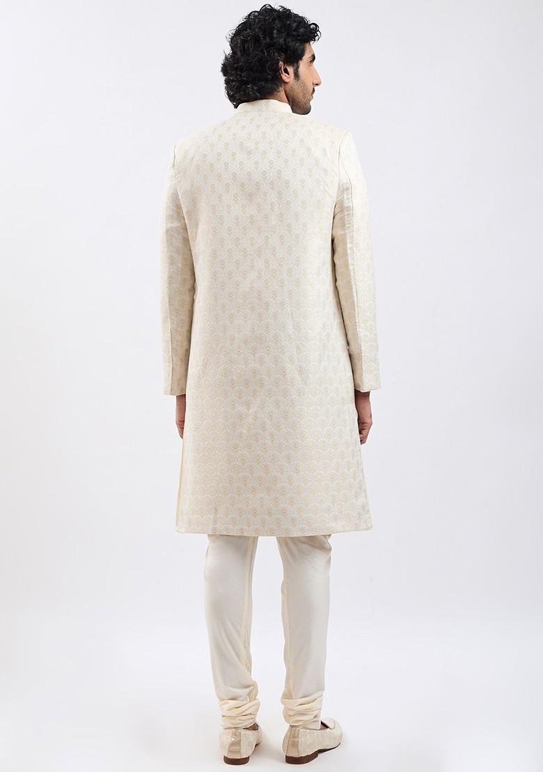 Gold Embroidered Poly Blend Indowestern Sherwani Set For Men