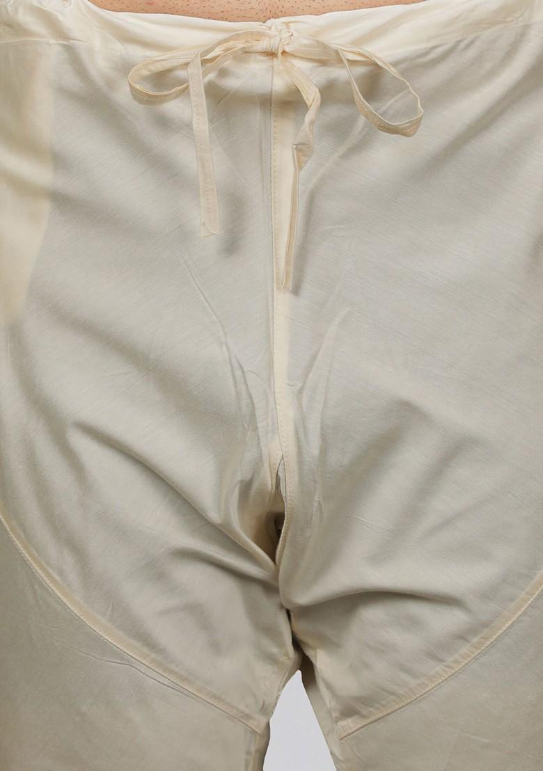 Cream Solid Jacquard Kurta Set For Men