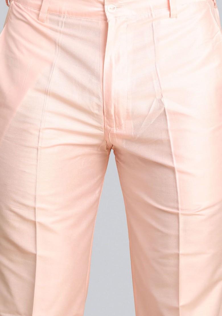 Pink Embroidered Poly Blend Kurta Set For Men