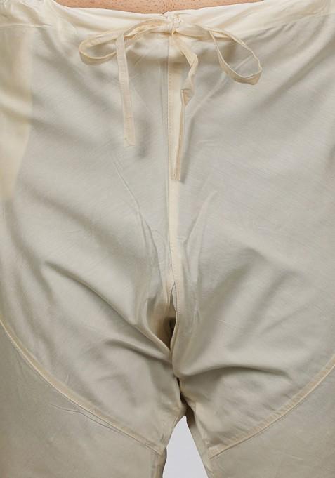 Cream Solid Jacquard Kurta Set For Men