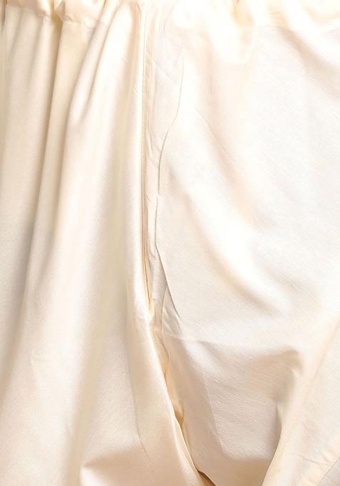 Cream Floral Print Poly Blend Kurta Set For Men