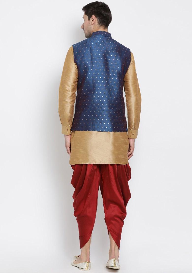 Rose Gold Solid Jacquard Kurta Set For Men