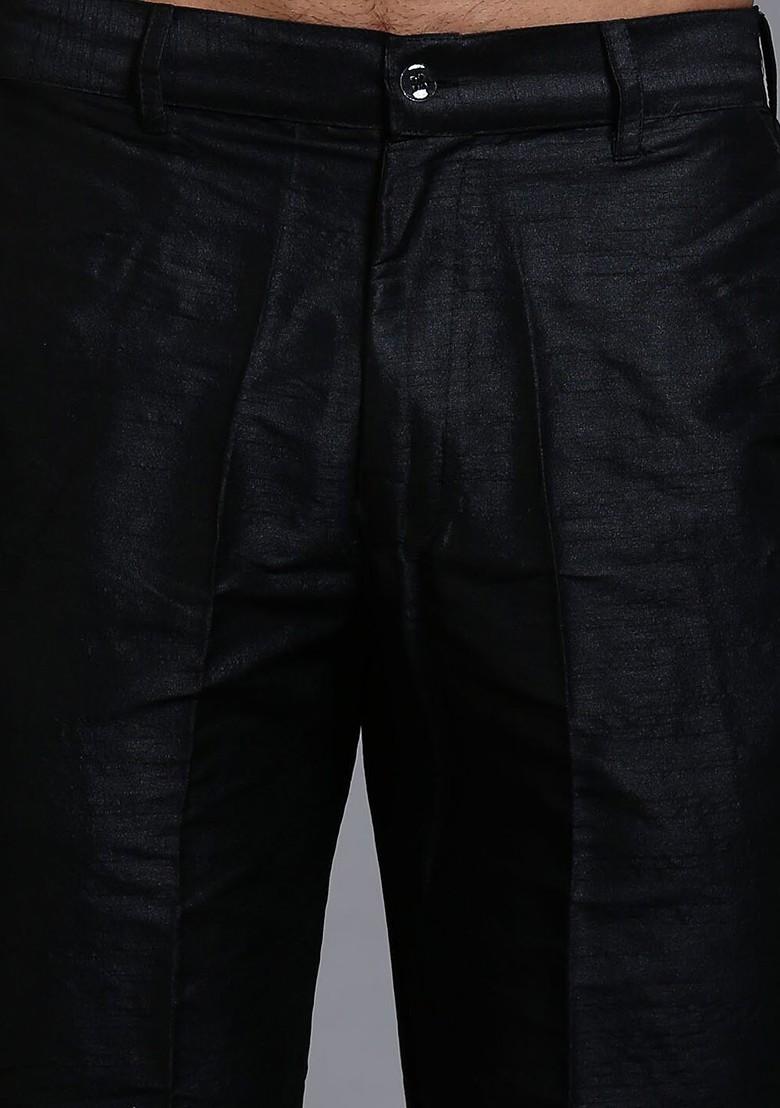 Black Sequin Work Poly Blend Kurta Set For Men