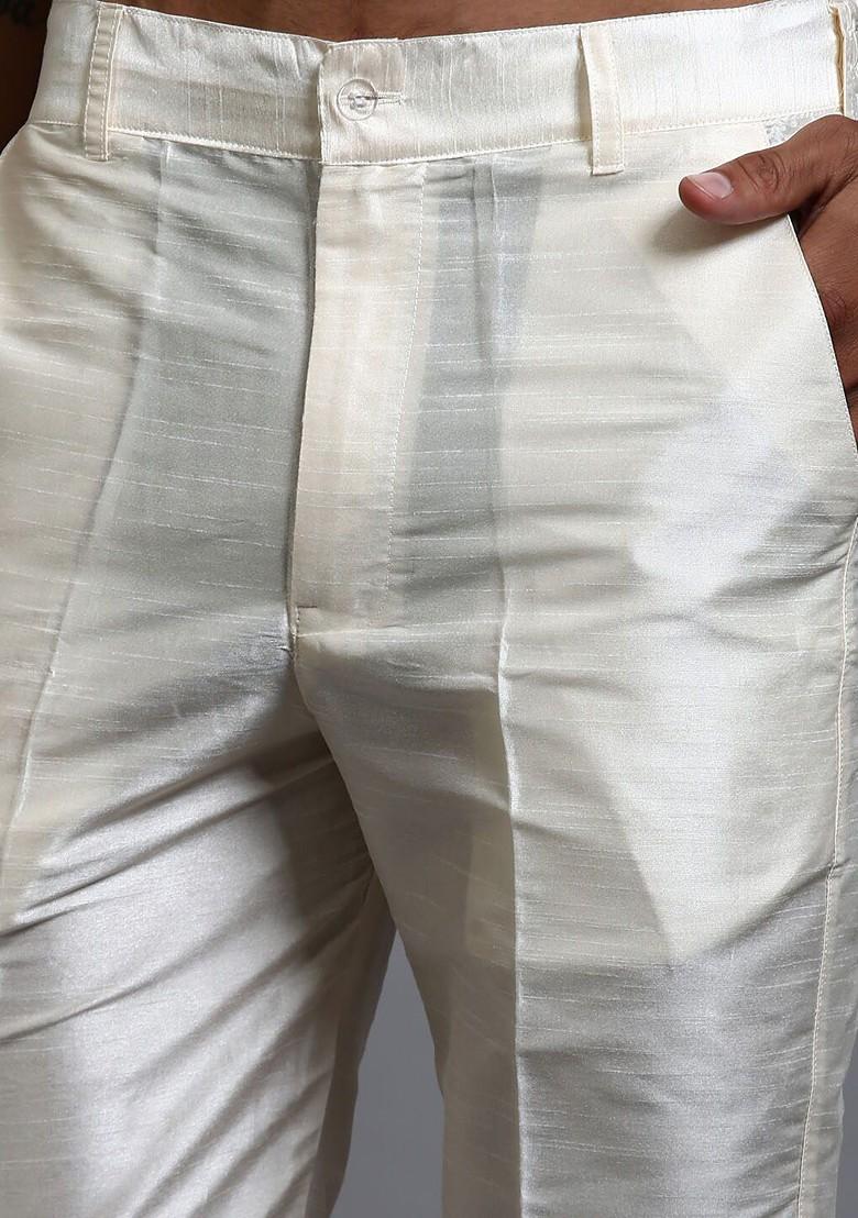 Cream Embellished Poly Blend Kurta Set For Men