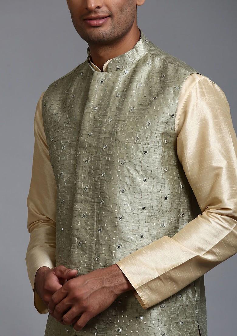 Gold Embellished Poly Blend Kurta Set For Men