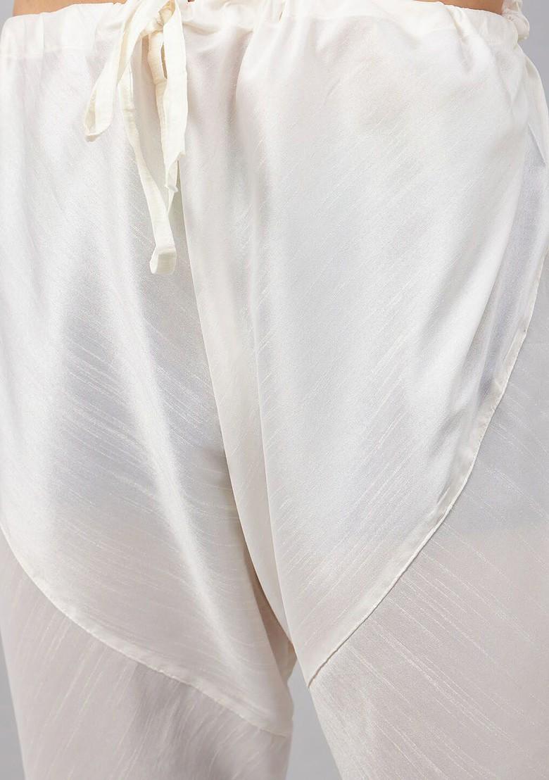 Cream Woven Poly Blend Kurta Set For Men