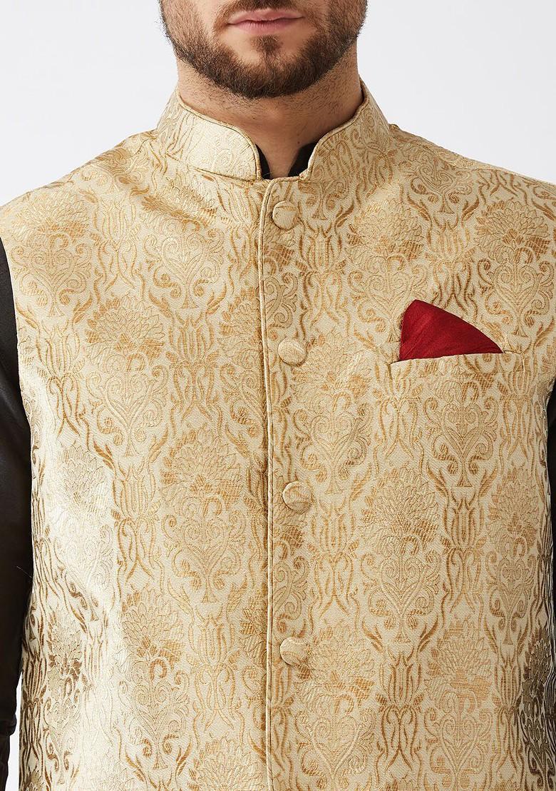 Black Solid Poly Blend Kurta Set For Men