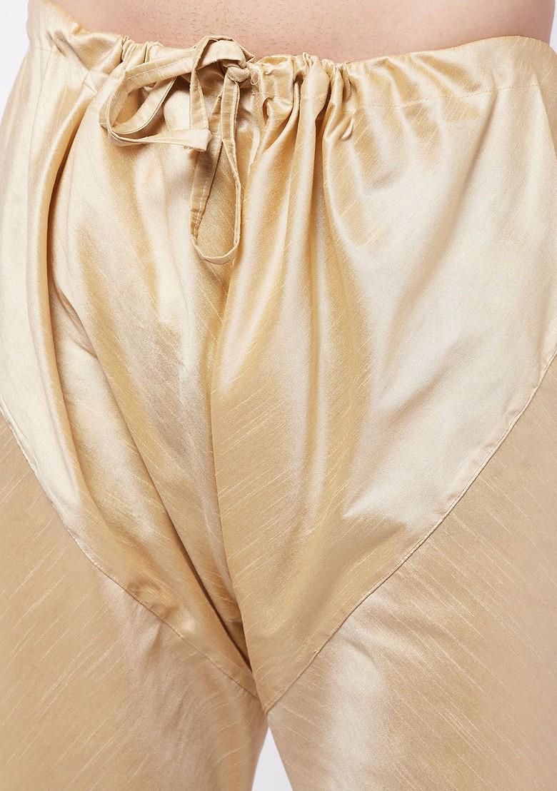 Rose Gold Woven Poly Blend Kurta Set For Men