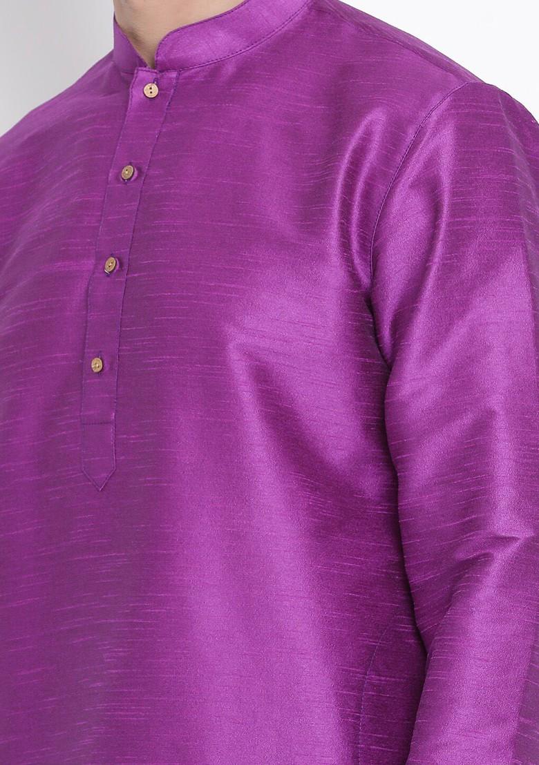 Purple Woven Poly Blend Kurta Set For Men