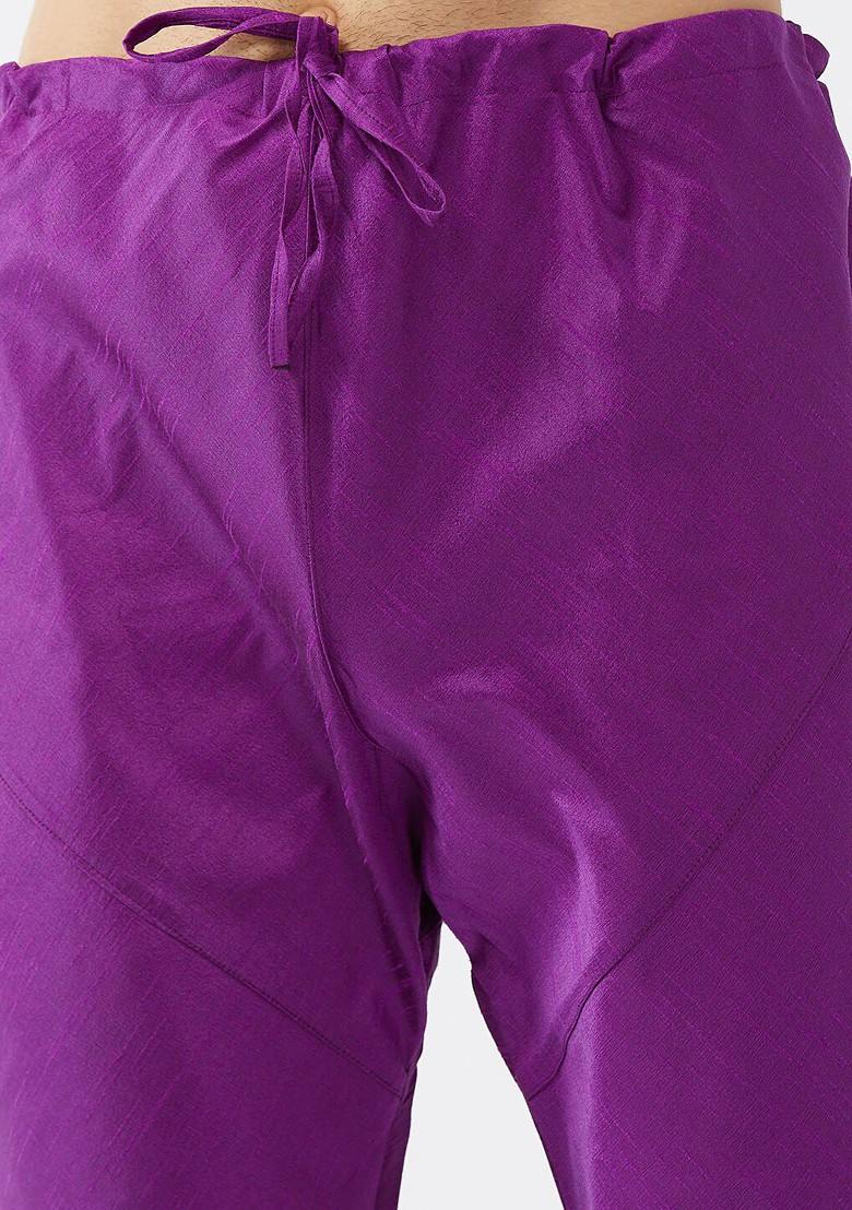 Purple Woven Poly Blend Kurta Set For Men