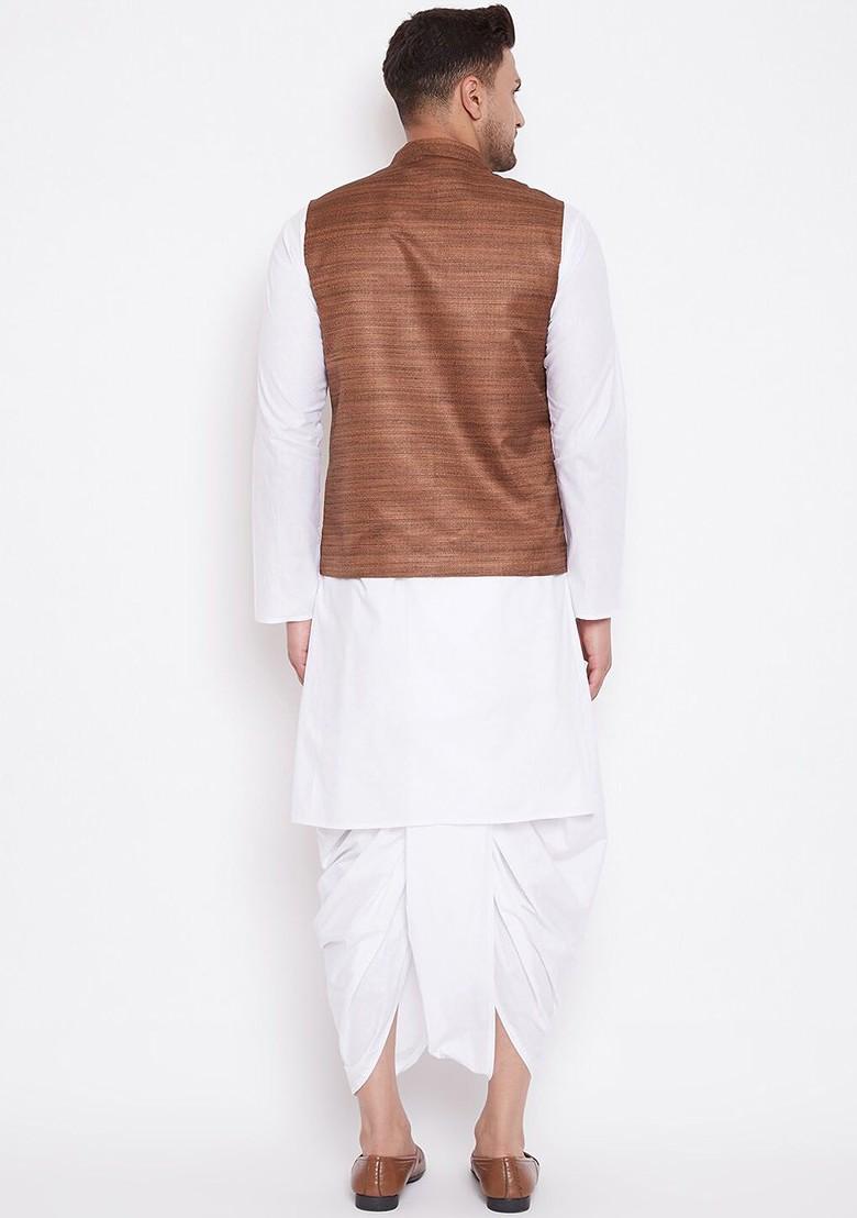 White Solid Cotton Kurta Set For Men