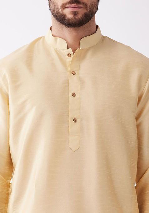 Gold Woven Poly Blend Kurta Set For Men