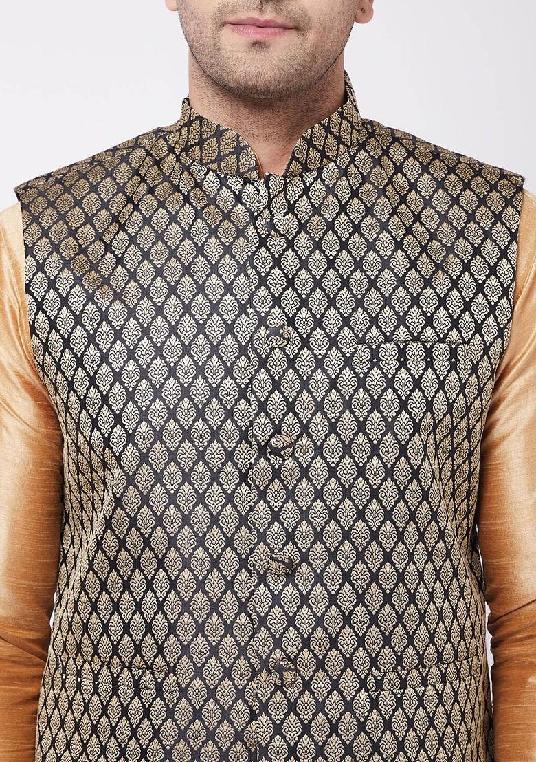 Rose Gold Solid Poly Blend Kurta Set For Men