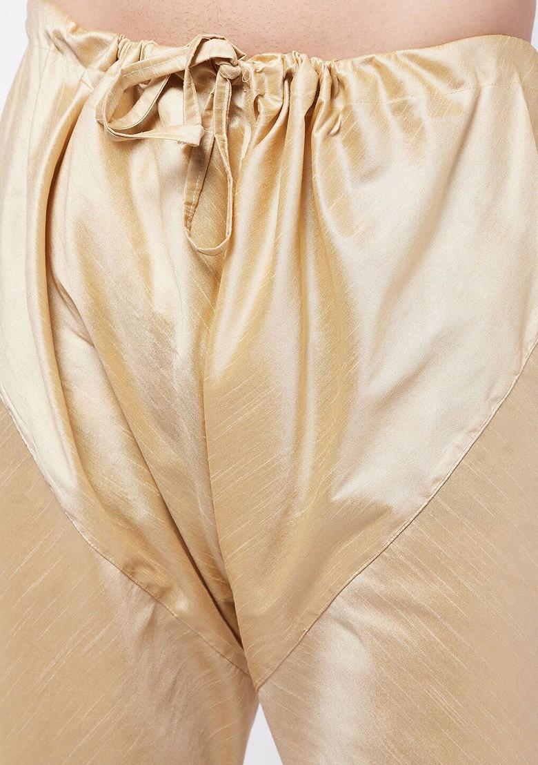 Rose Gold Solid Poly Blend Kurta Set For Men