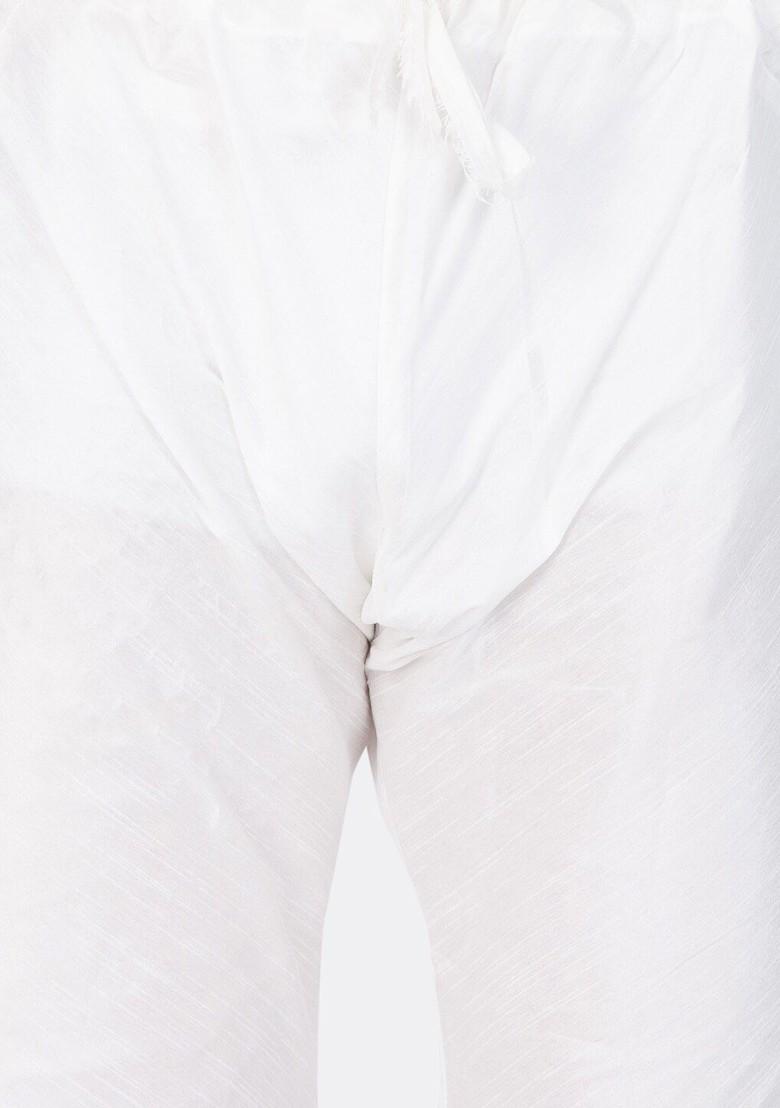 White Solid Poly Blend Kurta Set For Men