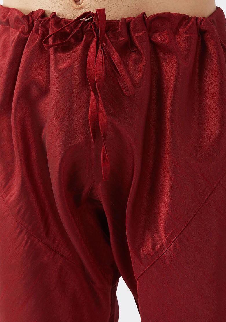 Rose Gold Woven Poly Blend Kurta Set For Men