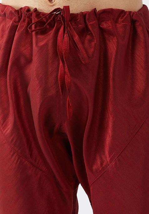 Rose Gold Woven Poly Blend Kurta Set For Men