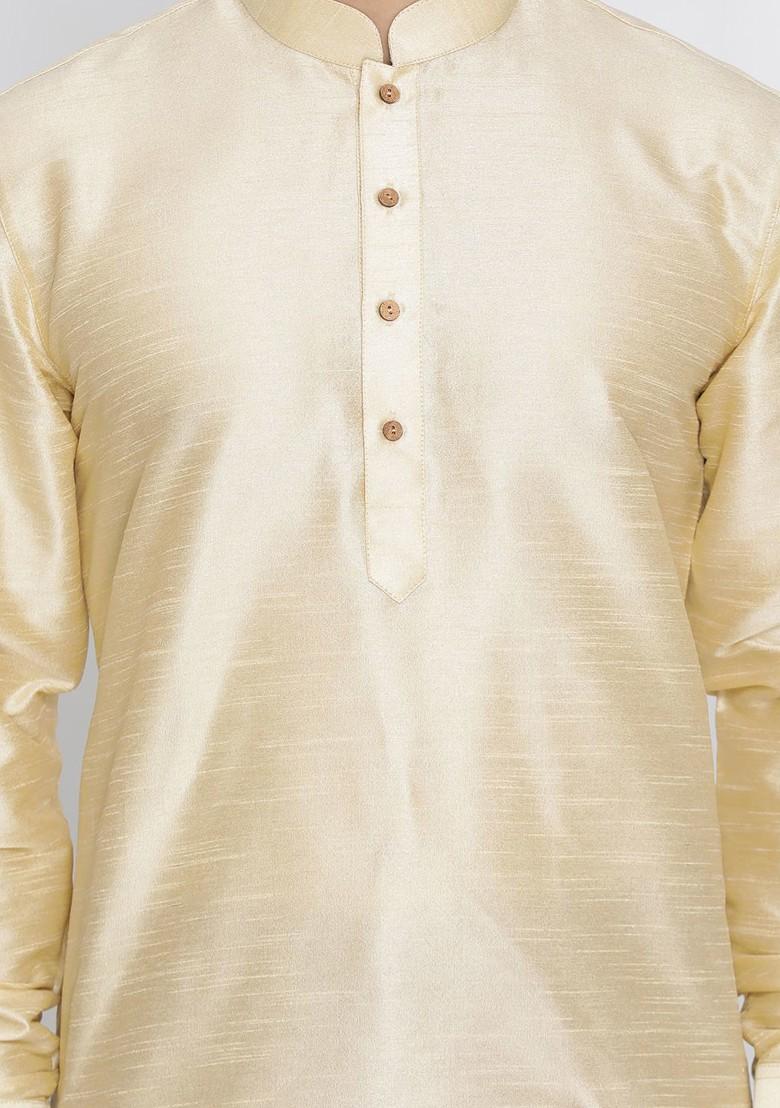 Gold Woven Poly Blend Kurta Set For Men