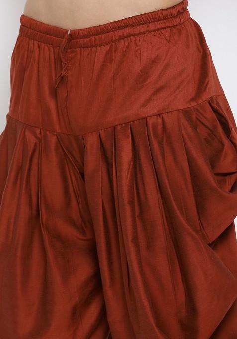 Gold Woven Poly Blend Kurta Set For Men