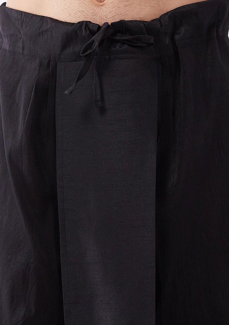 Black Woven Poly Blend Kurta Set For Men