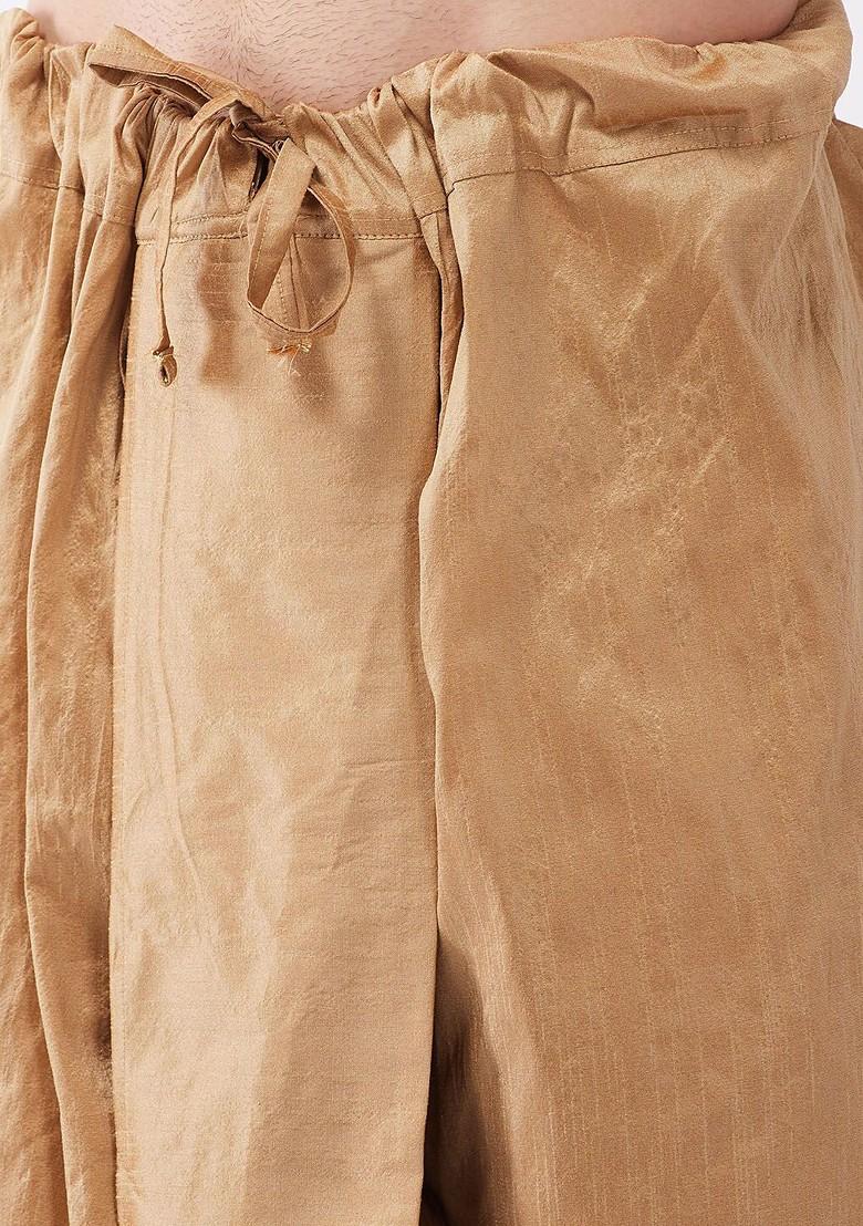 Rose Gold Woven Poly Blend Kurta Set For Men