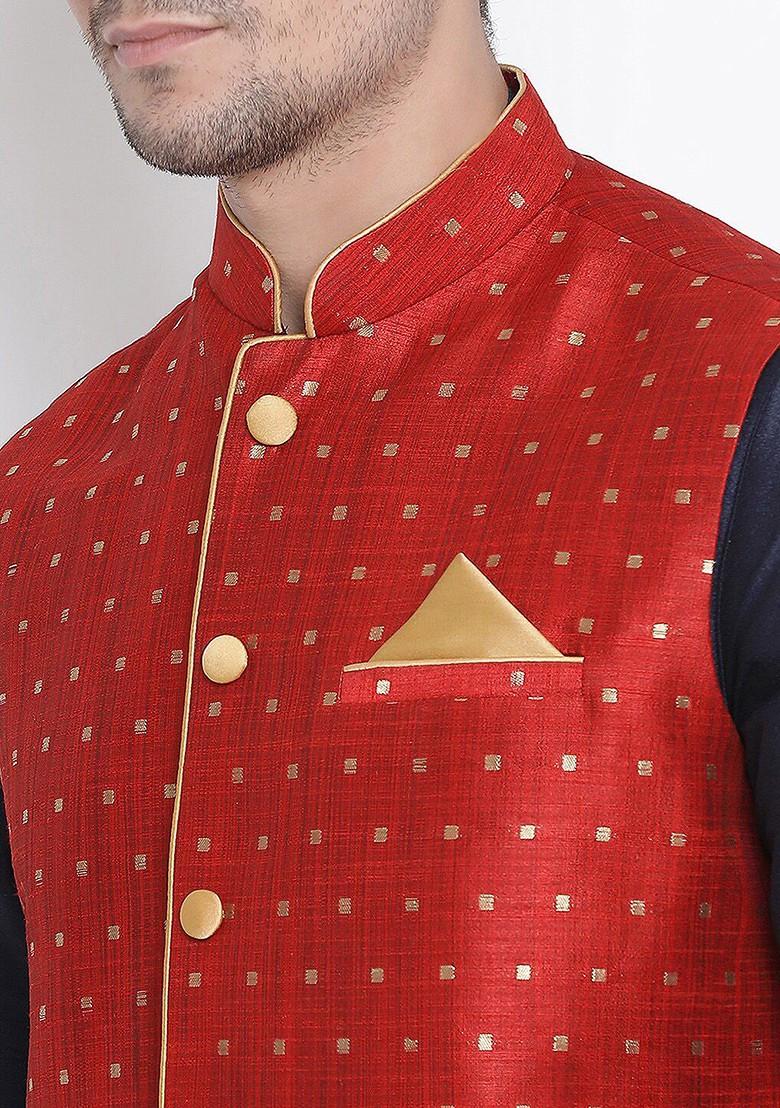 Navy Blue Solid Poly Blend Kurta Set For Men