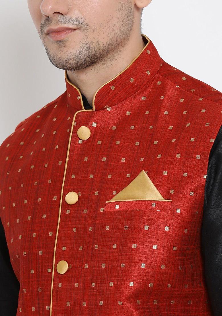 Black Solid Poly Blend Kurta Set For Men