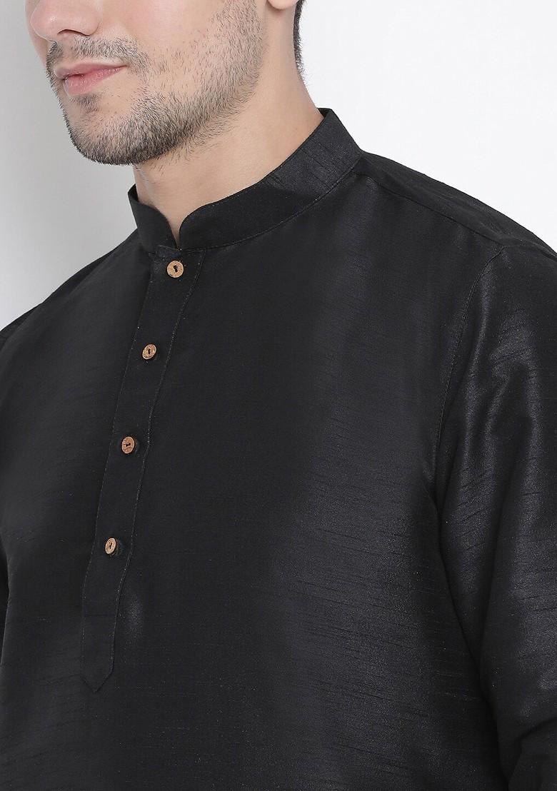 Navy Blue Solid Poly Blend Kurta Set For Men