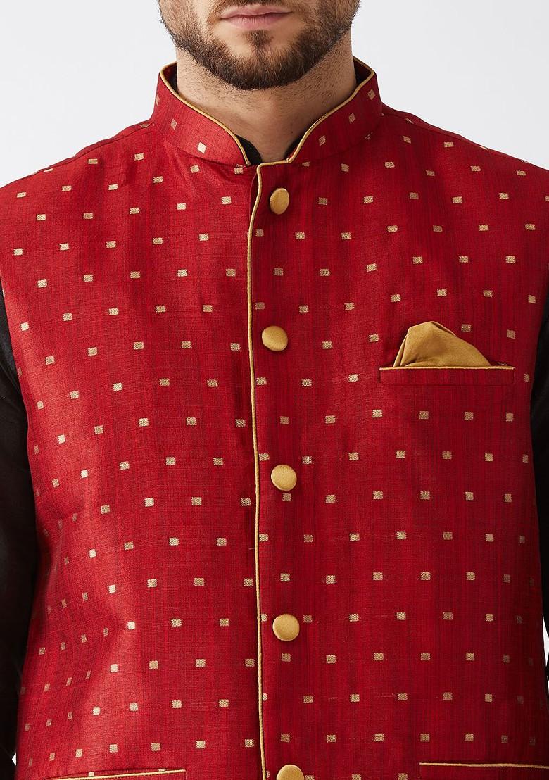 Black Solid Poly Blend Kurta Set For Men