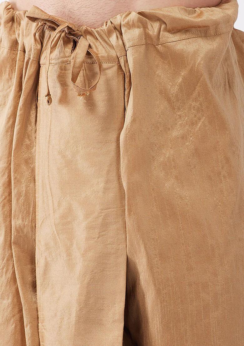 Beige Solid Poly Blend Kurta Set For Men