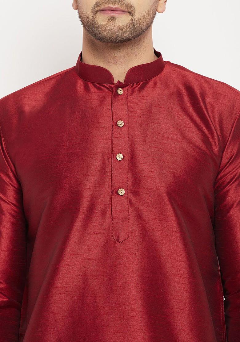 Beige Solid Poly Blend Kurta Set For Men