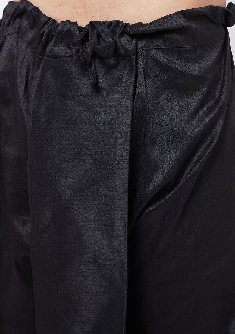 Black Solid Poly Blend Kurta Set For Men