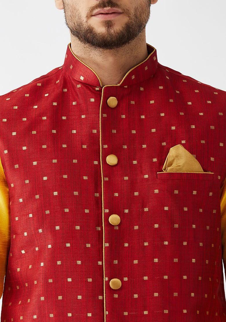 Yellow Solid Poly Blend Kurta Set For Men