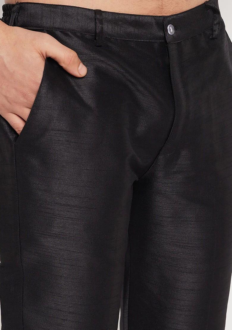 Black Solid Poly Blend Kurta Set For Men