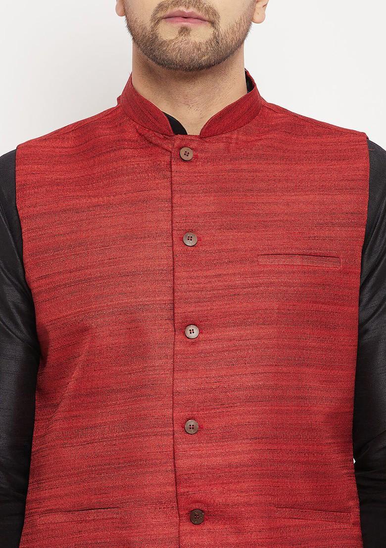 Black Solid Poly Blend Kurta Set For Men