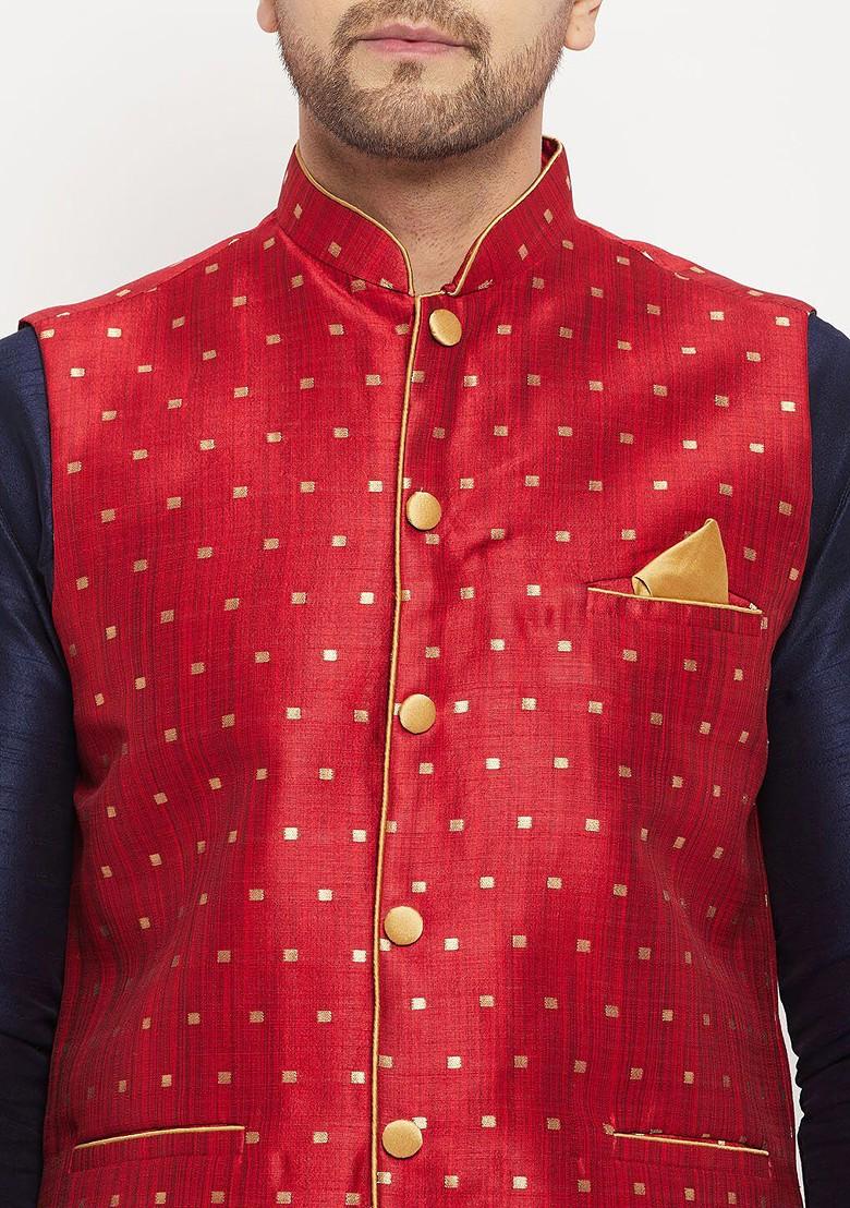 Navy Blue Solid Poly Blend Kurta Set For Men