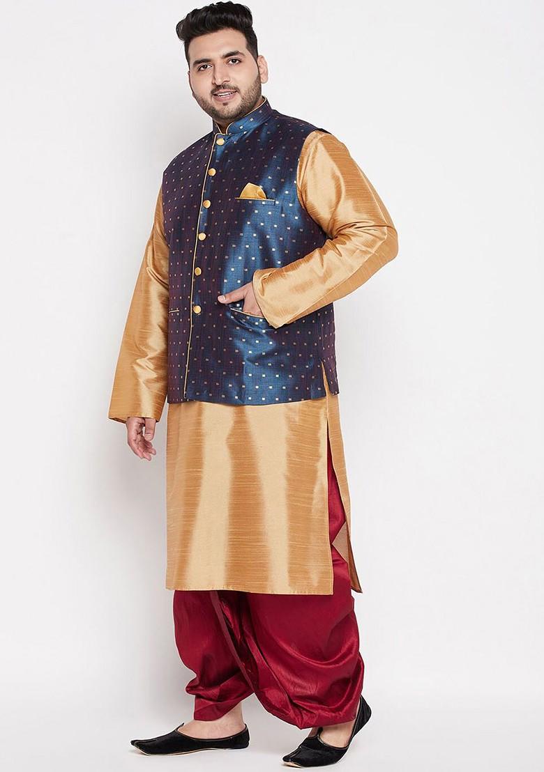Rose Gold Solid Poly Blend Kurta Set For Men