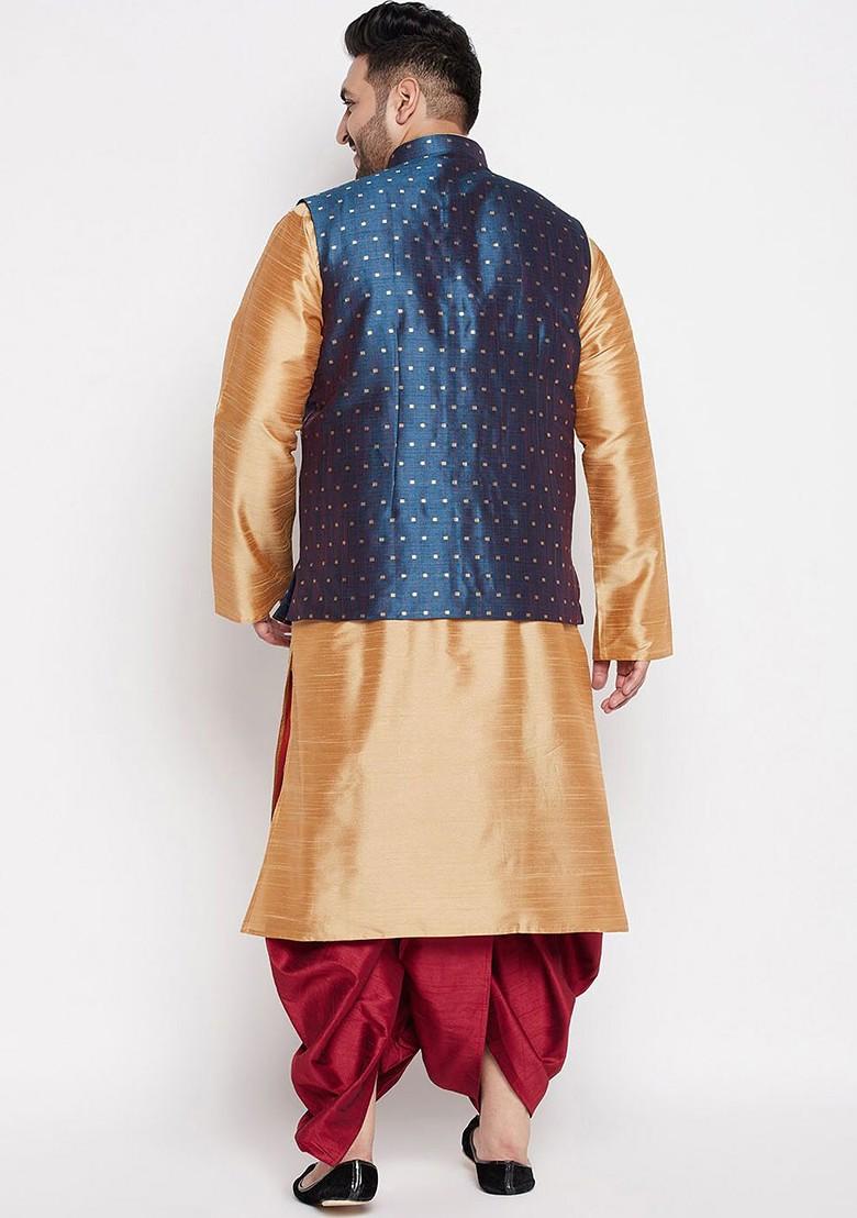 Rose Gold Solid Poly Blend Kurta Set For Men