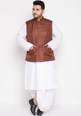 White Solid Cotton Kurta Set For Men