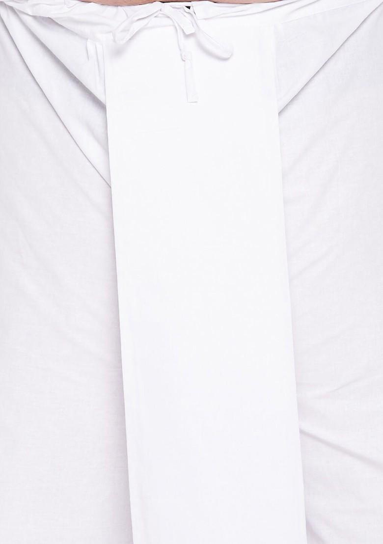 White Solid Cotton Kurta Set For Men