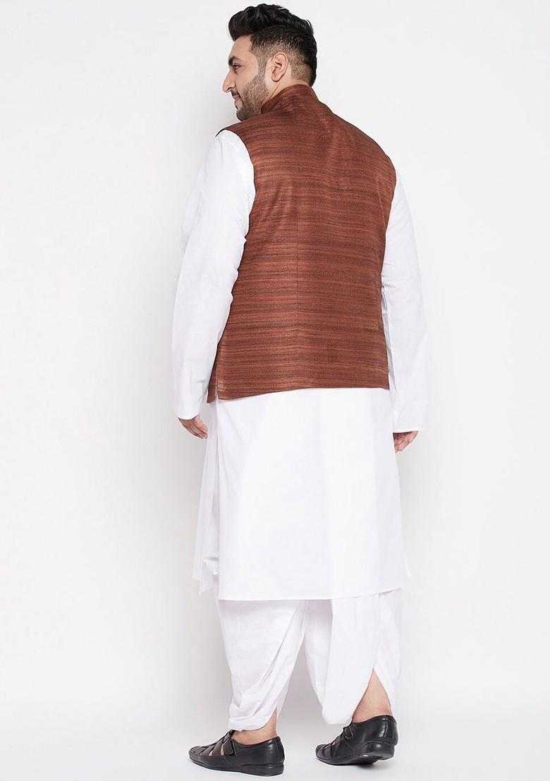 White Solid Cotton Kurta Set For Men