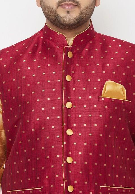 Rose Gold Solid Poly Blend Kurta Set For Men