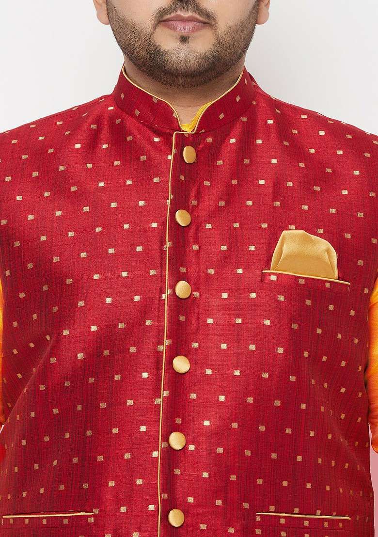 Yellow Solid Poly Blend Kurta Set For Men - Indya